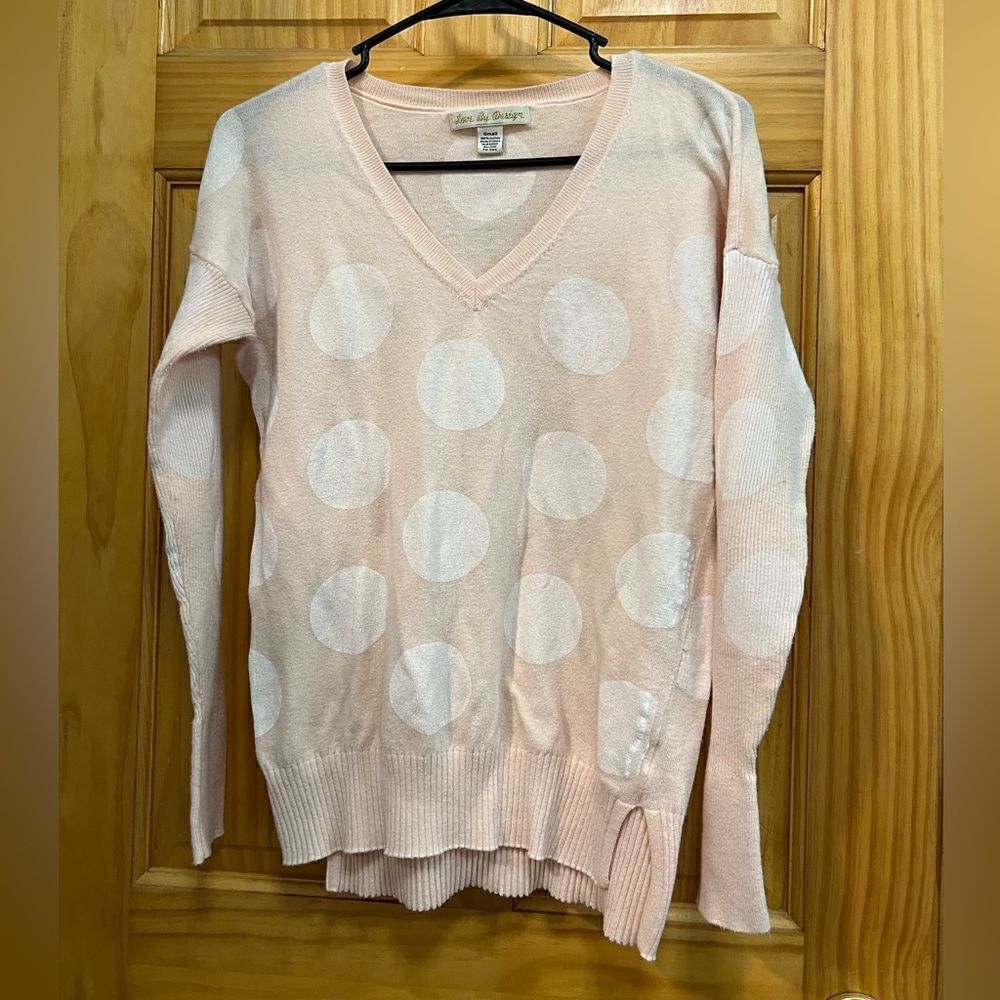 Love by Design size small peach and white polka dot sweater